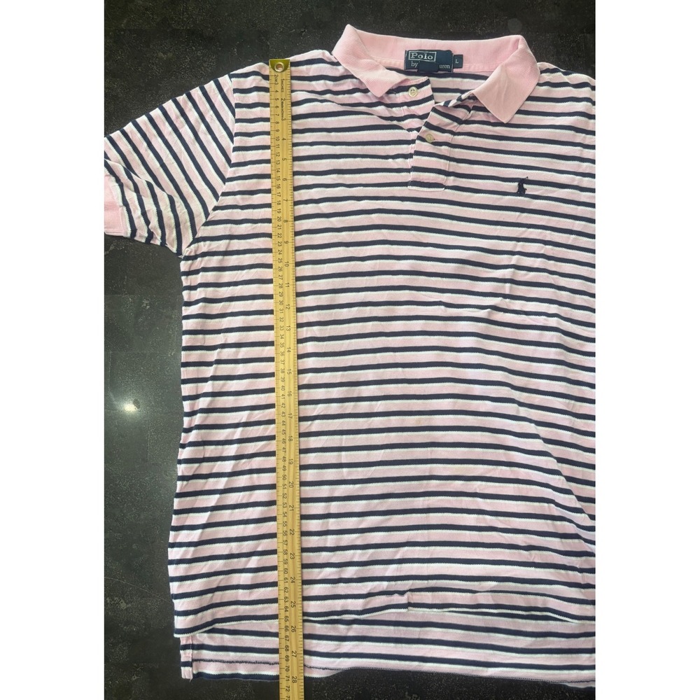 Polo Ralph Lauren Men L Pink Navy Blue Striped Short Sleeve Polo Shirt Cotton - Picture 8 of 9